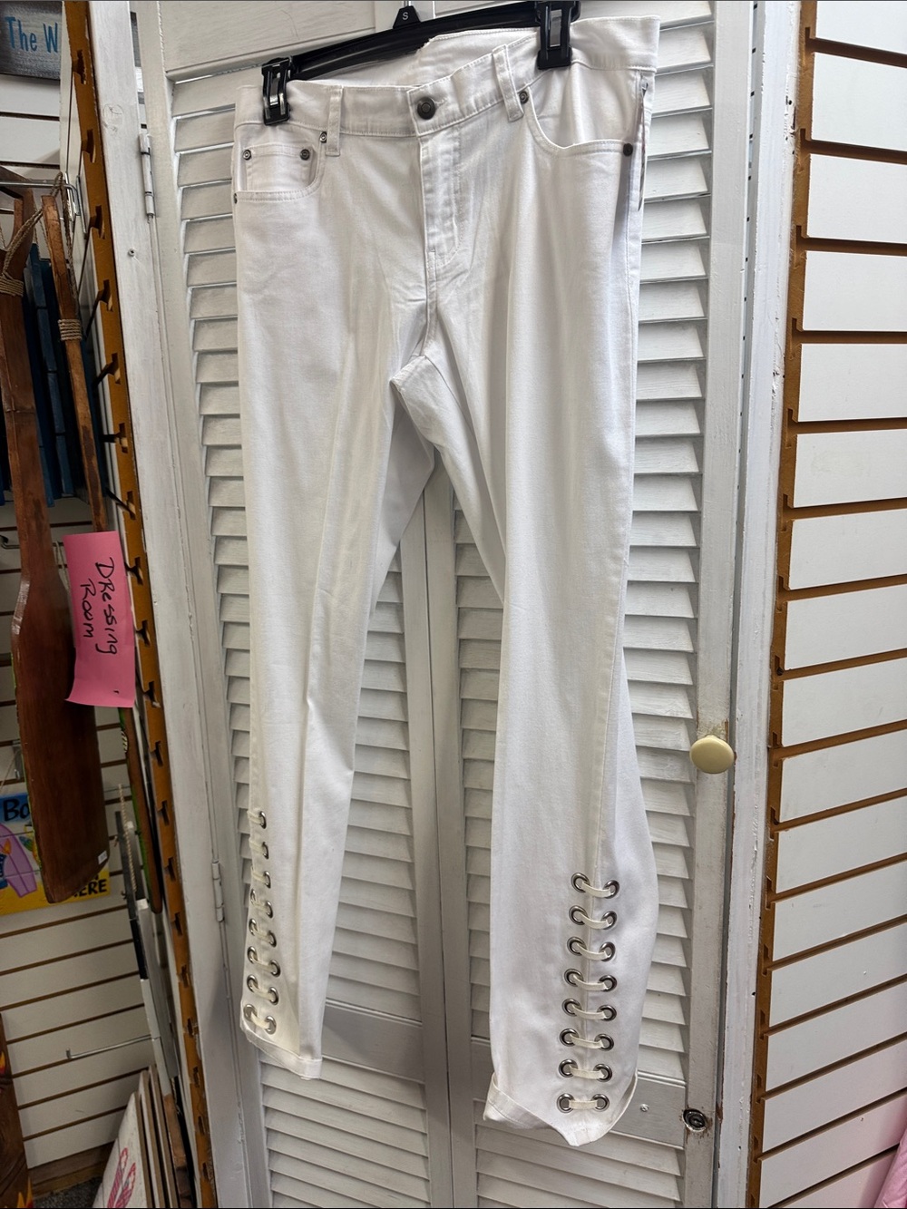 White Women's Lace-Up Hem Jeans